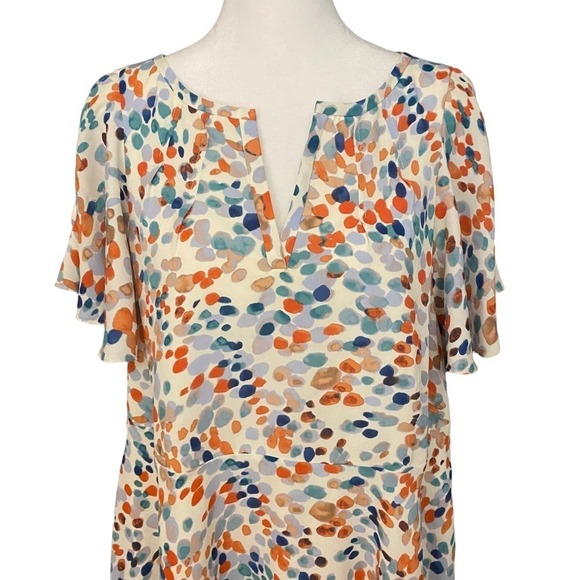 Anthro Maeve Womens Multicolor Cold Shoulder V Neck Spotted Shift Dress Sz Small - Picture 4 of 10
